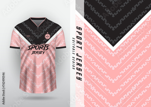 Jersey design, outdoor sports, jersey, football, futsal, running, racing, exercise, pink and black zigzag pattern.
