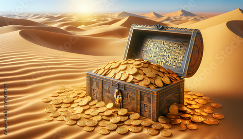 a mummy tomb sand desert buried treasure chest gold Egyptian god pyramid pharaoh Egypt culture map adventure luck antique vintage mystery fortune golden trunk ruins forgotten lost history ancient