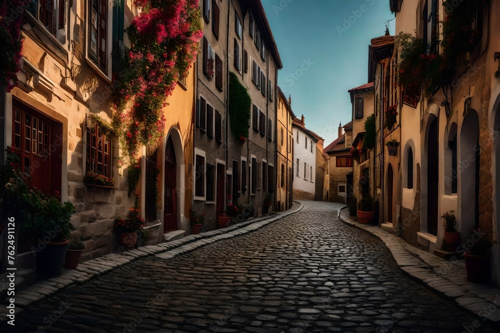 Beautiful old narrow street in the town.