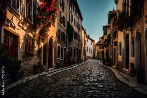 Beautiful old narrow street in the town.