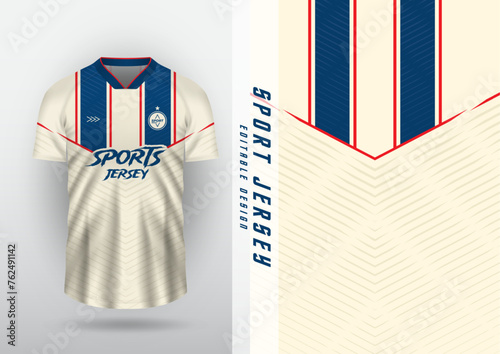 Jersey design for outdoor sports, jersey, football, futsal, running, racing, exercise, cream-blue stripe pattern.