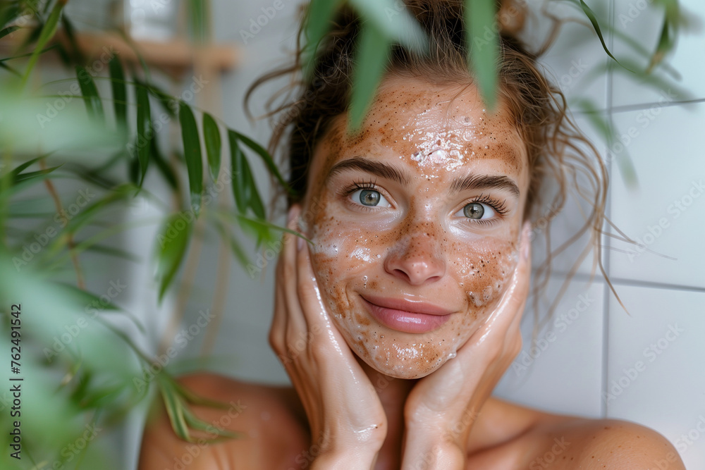 Beautiful young woman with vitiligo and freckles on her face