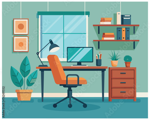 Home office workplace vector vector design illustration © Romana Rupa