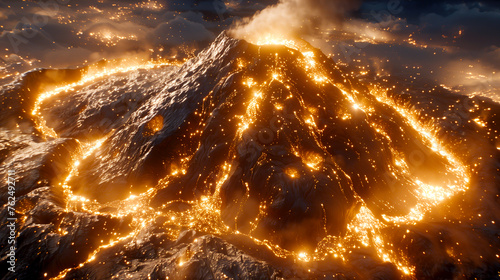 erupting volcano. emission of ash, lava. photo
