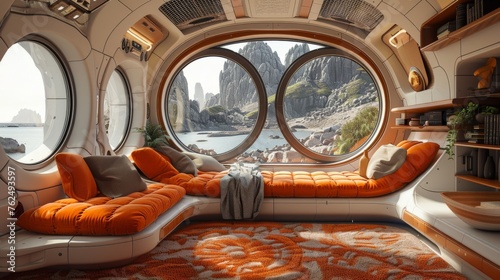 Fototapeta Naklejka Na Ścianę i Meble -  a living room on a futuristic space station  