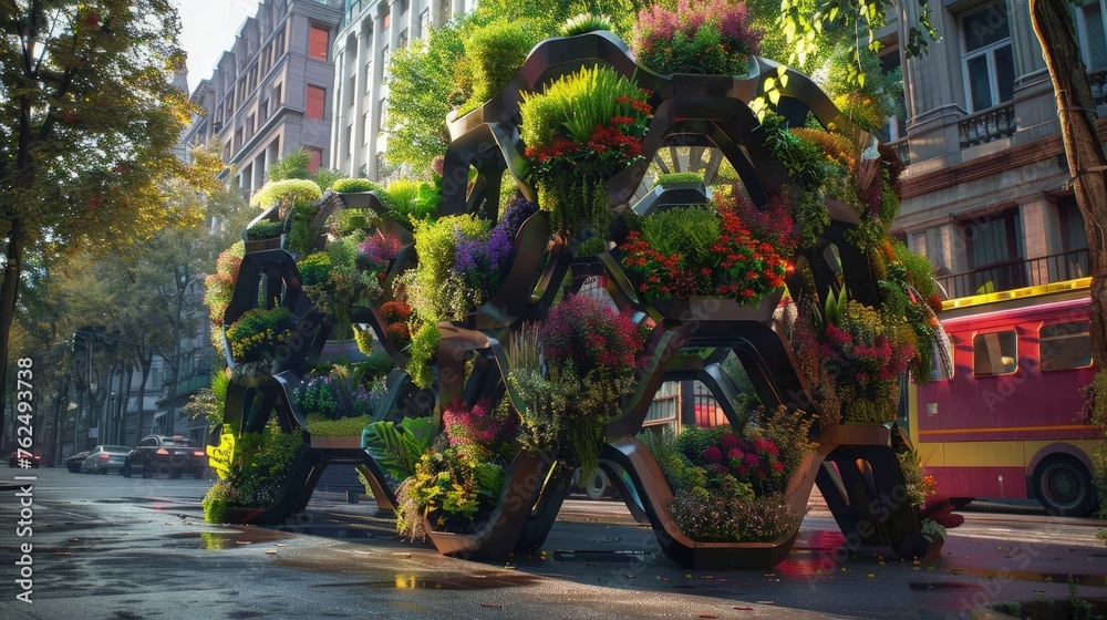 Naklejka premium Air-purifying urban sculptures integrating living plants