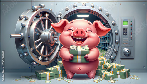 a bank vault piggy save pig rich wealth dollar coins account banking caricature protection safety gold secure security cash safe keep financial retirement finance money investment savings profit photo