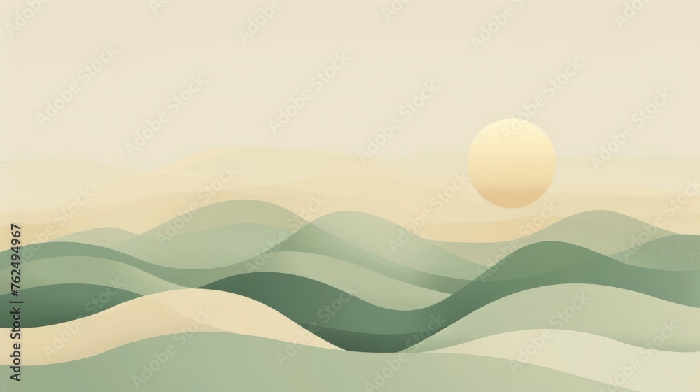 Elegant abstract landscape with rolling dunes under a pastel sky, evoking tranquility and peace..