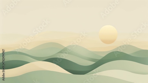 Elegant abstract landscape with rolling dunes under a pastel sky  evoking tranquility and peace..