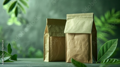 Eco-friendly packaging digital design. Biodegradable materials, less waste. concept. Eco-awareness, green future photo