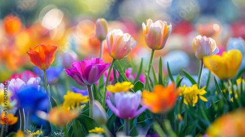 beautiful flower garden, calm peaceful cheerful atmosphere springtime background © SAHURI