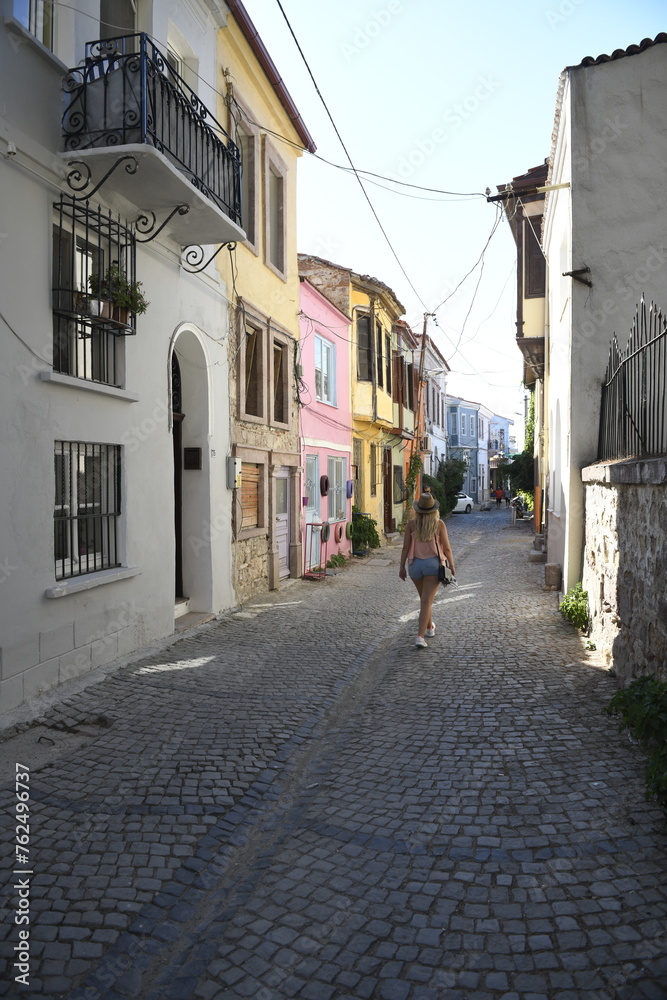 Balikesir, Ayvalık TURKEY. July 26, 2022. Ayvalik Town old streets view. Ayvalik is populer tourist destination in Turkey. Balikesir, Ayvalık TURKEY. July 26, 2022. Ayvalik Town old streets view. Ayvalik is populer tourist destination in Turkey.