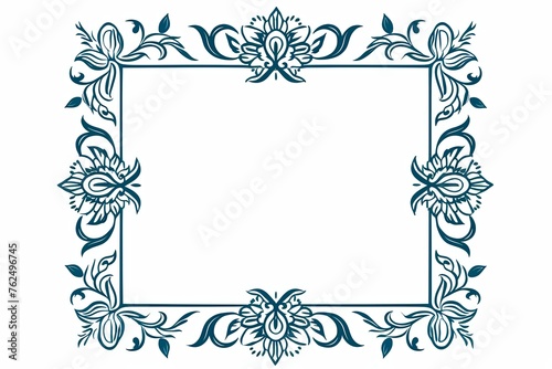 Blank azure page with very simple single flower mandala outline design border