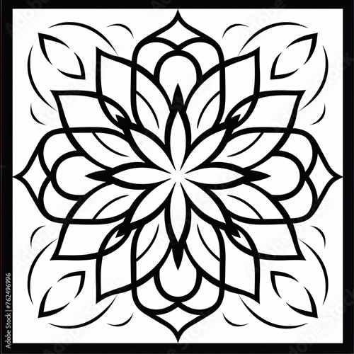 Blank burgundy page with very simple single flower mandala outline design border