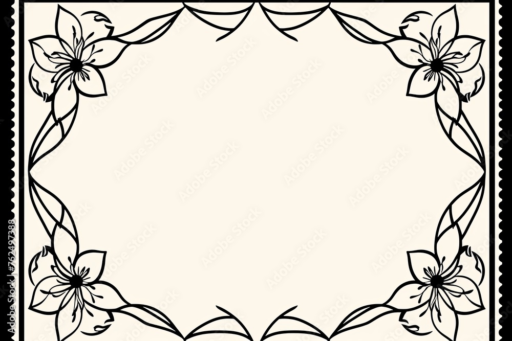 Blank khaki page with very simple single flower mandala outline design border