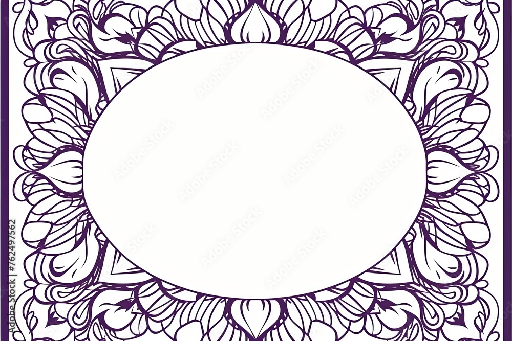 Blank mauve page with very simple single flower mandala outline design border