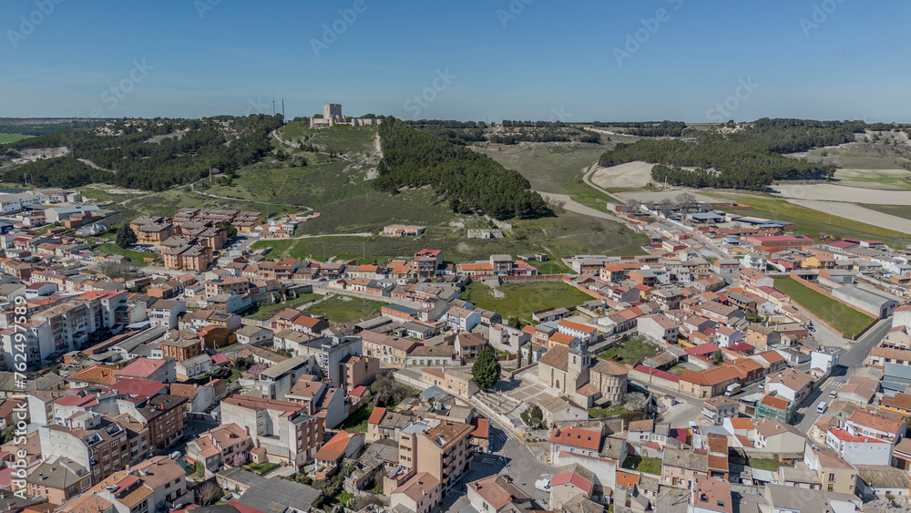 Panoramic aerial view of the town of Iscar, Valladolid