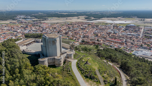 Panoramic aerial view of the town of Iscar and its castle
