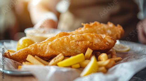 Fish and chips in a London restaurant.