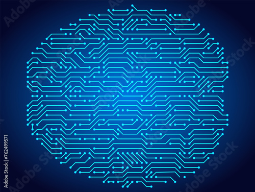 Circuit board brains. Artificial intelligence microchip, AI chip and digital brain processor illustration. Digital data security technology, futuristic computer system concept