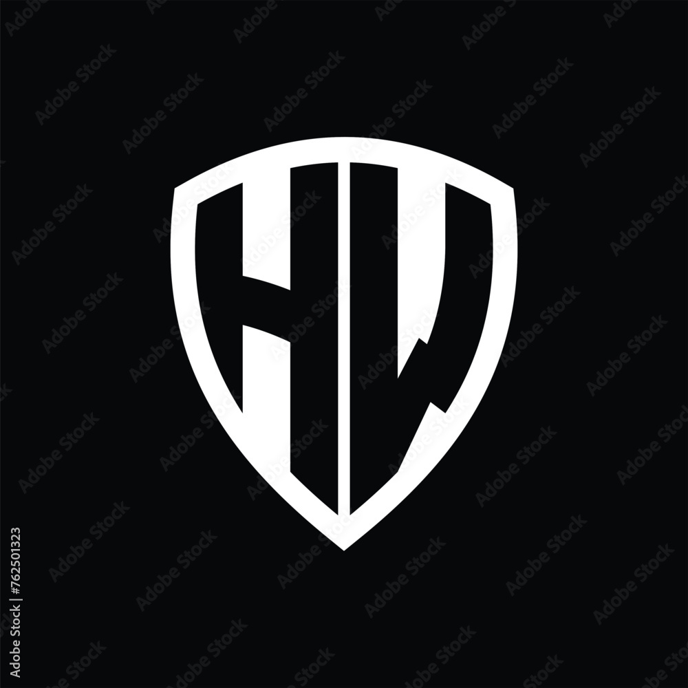 HW monogram logo with bold letters shield shape with black and white color design HW monogram logo with bold letters shield shape with black and white color design