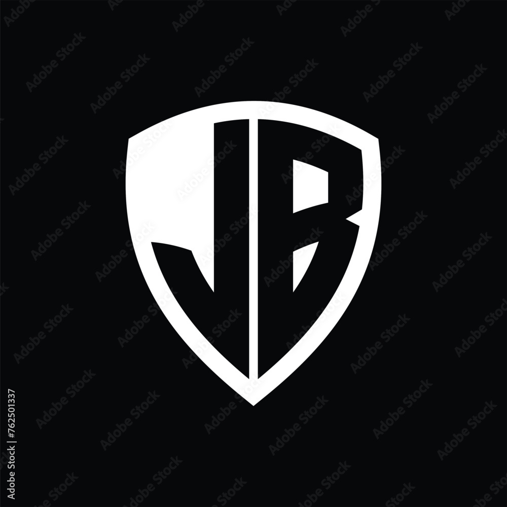 JB monogram logo with bold letters shield shape with black and white color design JB monogram logo with bold letters shield shape with black and white color design