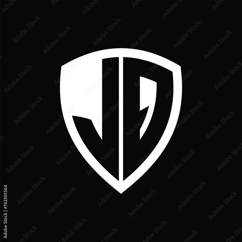 JQ monogram logo with bold letters shield shape with black and white color design JQ monogram logo with bold letters shield shape with black and white color design