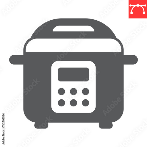 Multicooker glyph icon, home appliances and kitchen, pressure cooker vector icon, vector graphics, editable stroke solid sign, eps 10.