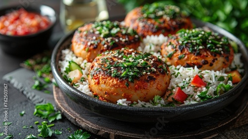 Plate of Food With Shrimp and Rice