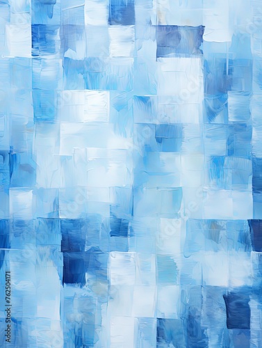 blue and blue squares on the background, in the style of soft, blended brushstrokes