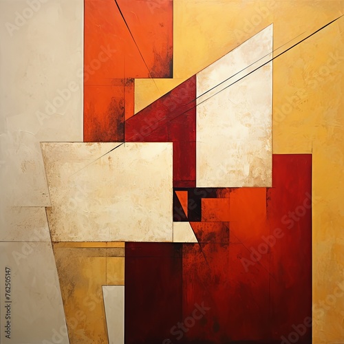 Burgundy and red painting  in the style of orange and beige  luxurious geometry  puzzle-like design