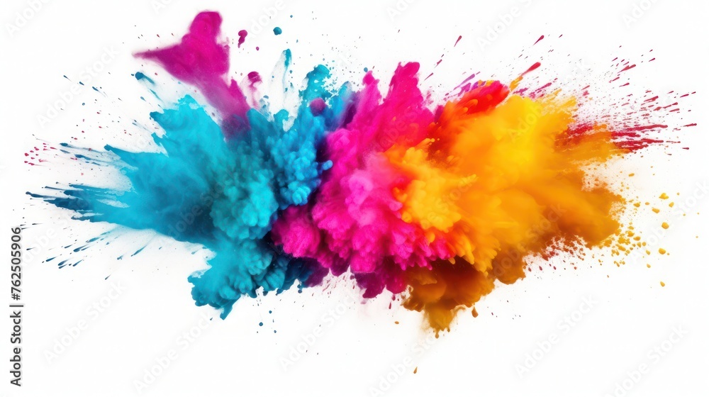 Explosion of colored powder isolated on white background