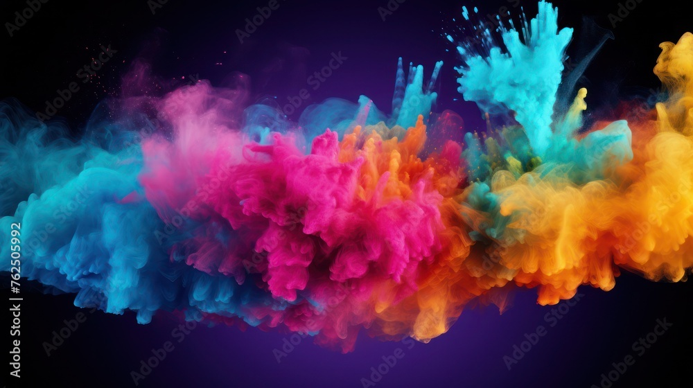Holi festival, colorful explosion of colored smoke on a black background