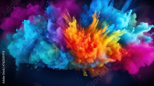 Holi festival  colorful explosion of colored smoke on a black background