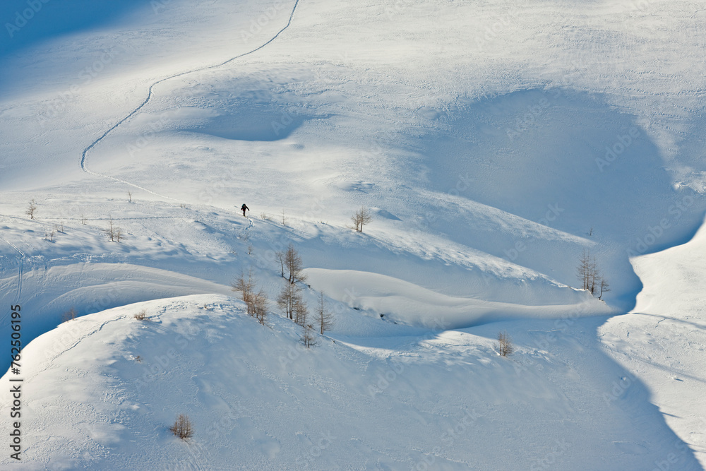 Obraz premium Österreich, Salzburg, Rauristal, Hohe Tauern, eine Person, Ski Touren gehen