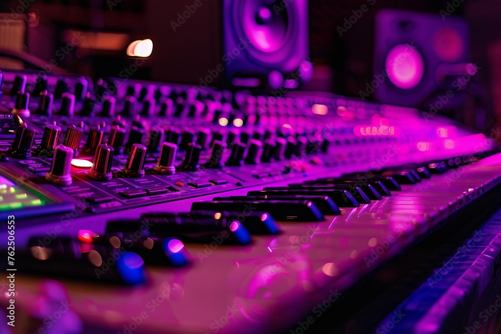 Music studio, neon purple lights