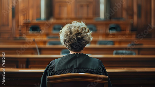 Woman man person judge in courtroom, Close up lawyer businessman working or reading law book in office workplace for consultant lawyer concept. Generative Ai 