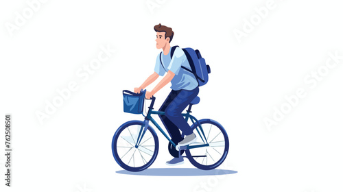 Serious caucasian man with backpack hurry up riding