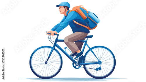 Fototapeta Naklejka Na Ścianę i Meble -  Serious caucasian man with backpack hurry up riding