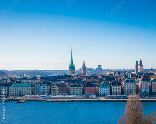 Stockholm old town - Gamla stan. Aerial view of Sweden capital. Drone top panorama photo