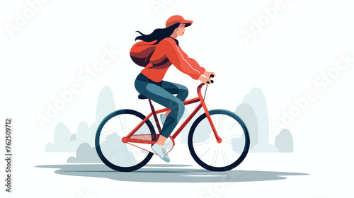Young woman with bike flat vector isolated on white b