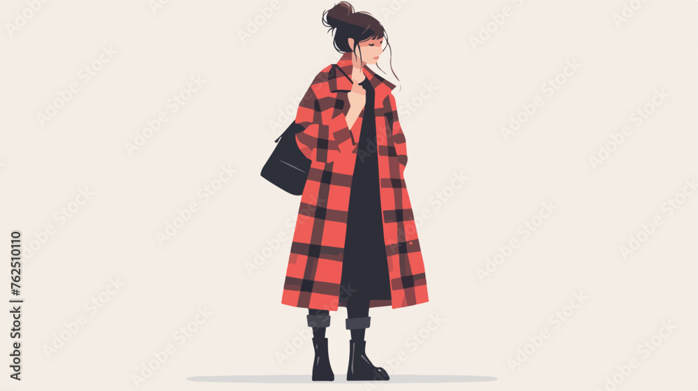 A woman wearing a checked coat flat vector isolated