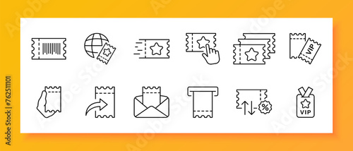 Coupon icon set. VIP, discount, bonus, percentage, cashback, black Friday, sale, cheap. Black icon on a white background. Vector line icon for business and advertising