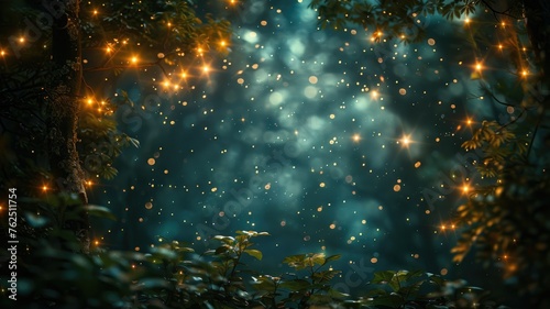 Enchanting forest with magical lights - A mystical forest scene bathed in ethereal lights, evoking fantasy and enchantment