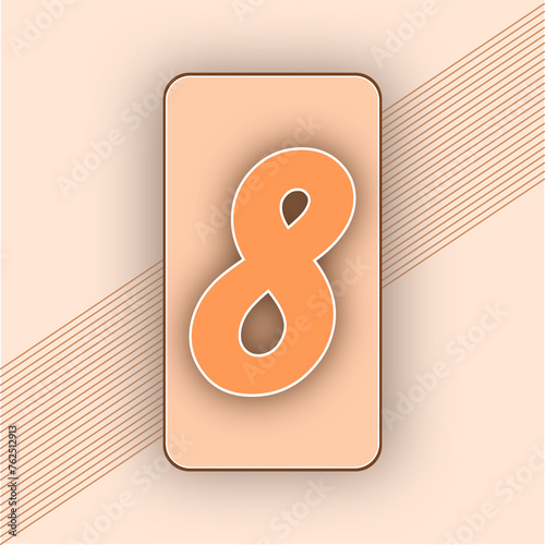 Numeral oito sobre fundo retangular desenhado representando celular. photo