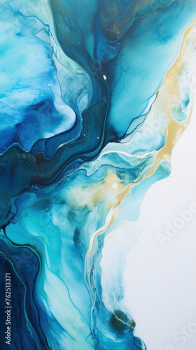 A painting of a blue ocean with gold streaks. The painting is abstract and has a calming effect