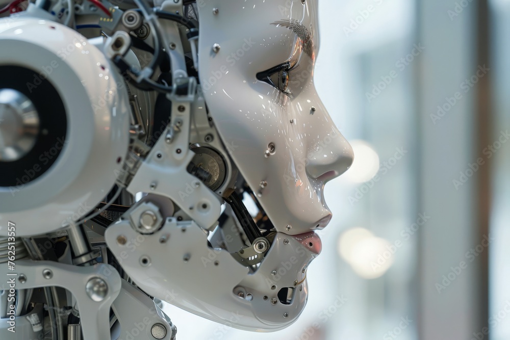 A robot with a human-like face, blending artificial intelligence with human features, creating a striking and thought-provoking image. A robot with a human-like face, blending artificial intelligence with human features, creating a striking and thought-provoking image.