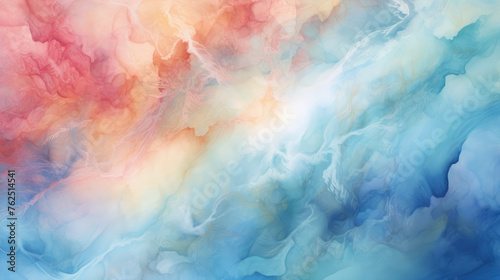 A colorful painting of a sky with blue and orange clouds. The painting has a dreamy, ethereal quality to it © Mongkol
