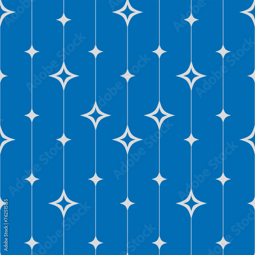Retro atomic age inspired style repeat pattern on blue background. Seamless vector repeating tile.