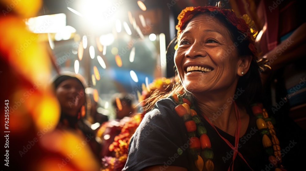 Close-up of the mother's smiling face during a celebration
